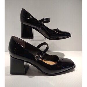 Rachel Zoe Size 7.5 Livia Square Toe Mary Jane Chunky Heel Black Office Meeting